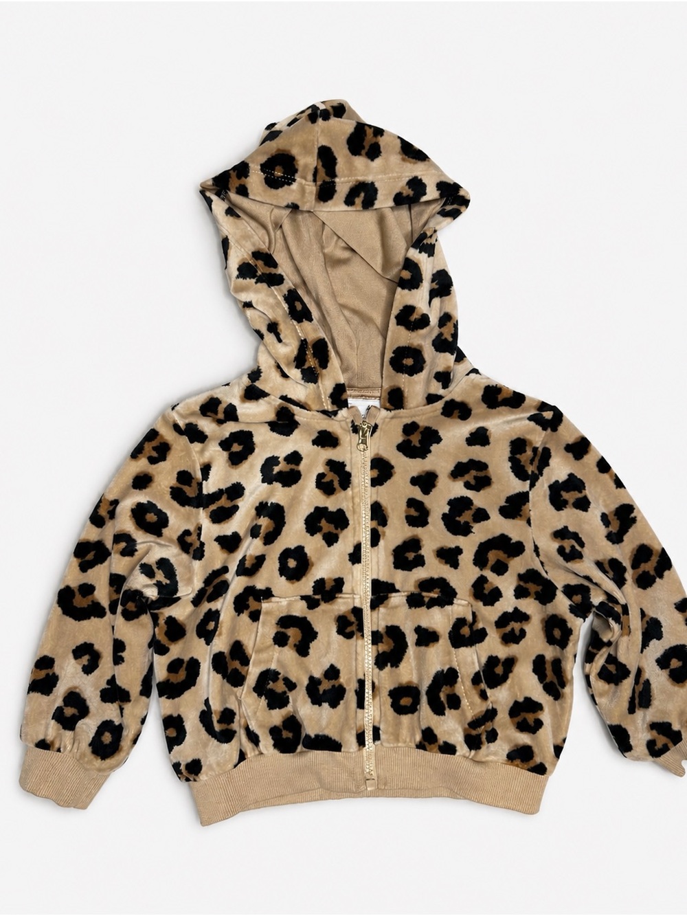 H&M Leopard Print Hooded Zip Jacket - Tan & Black